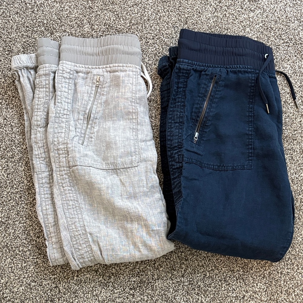 Athleta Cabo linen joggers  — Light Gray & Navy